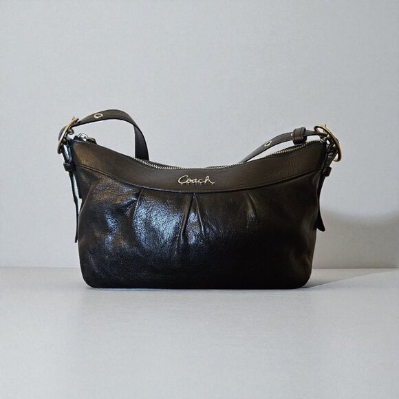 Coach Ashley Black Leather Shoulder Crossbody Bag F15512 Silver + Dust Bag - Picture 1 of 16